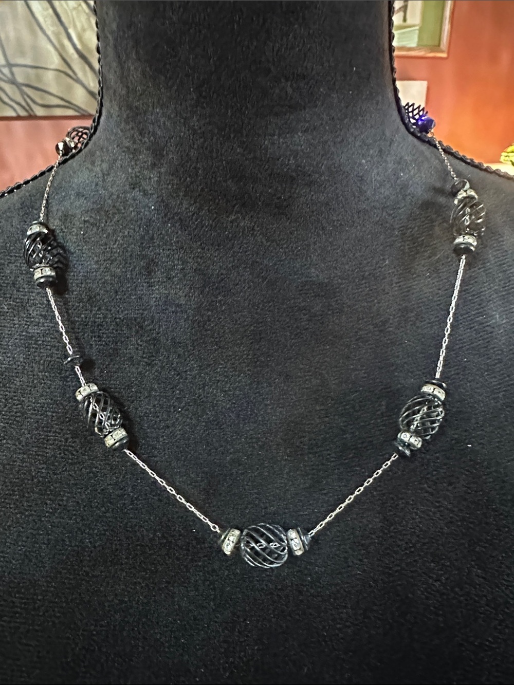 Delicate Black Filigree Bead Necklace - Women Jewelry